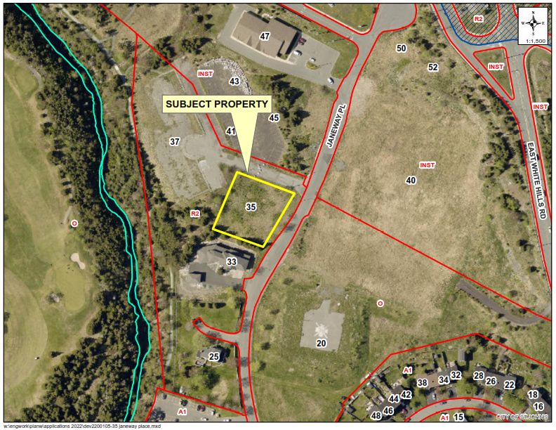 aerial photo of neighbourhood with property highlighted