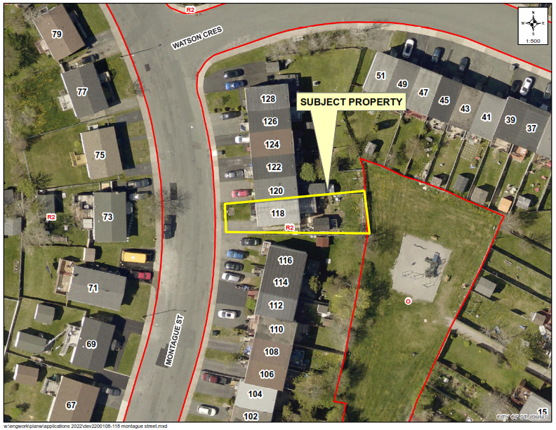 aerial photo of neighbourhood with property highlighted