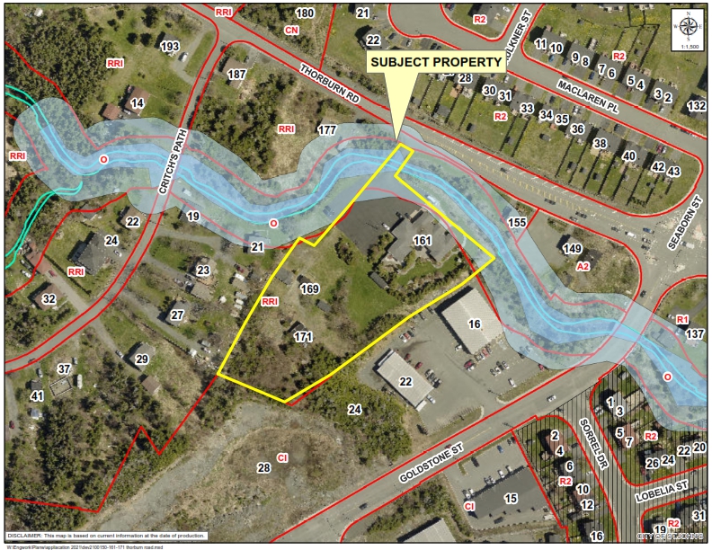 aerial photo of neighbourhood with property highlighted