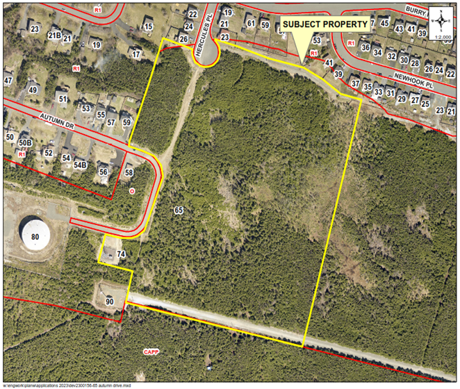 A map of a neighbourhood showing a property outlined in yellow