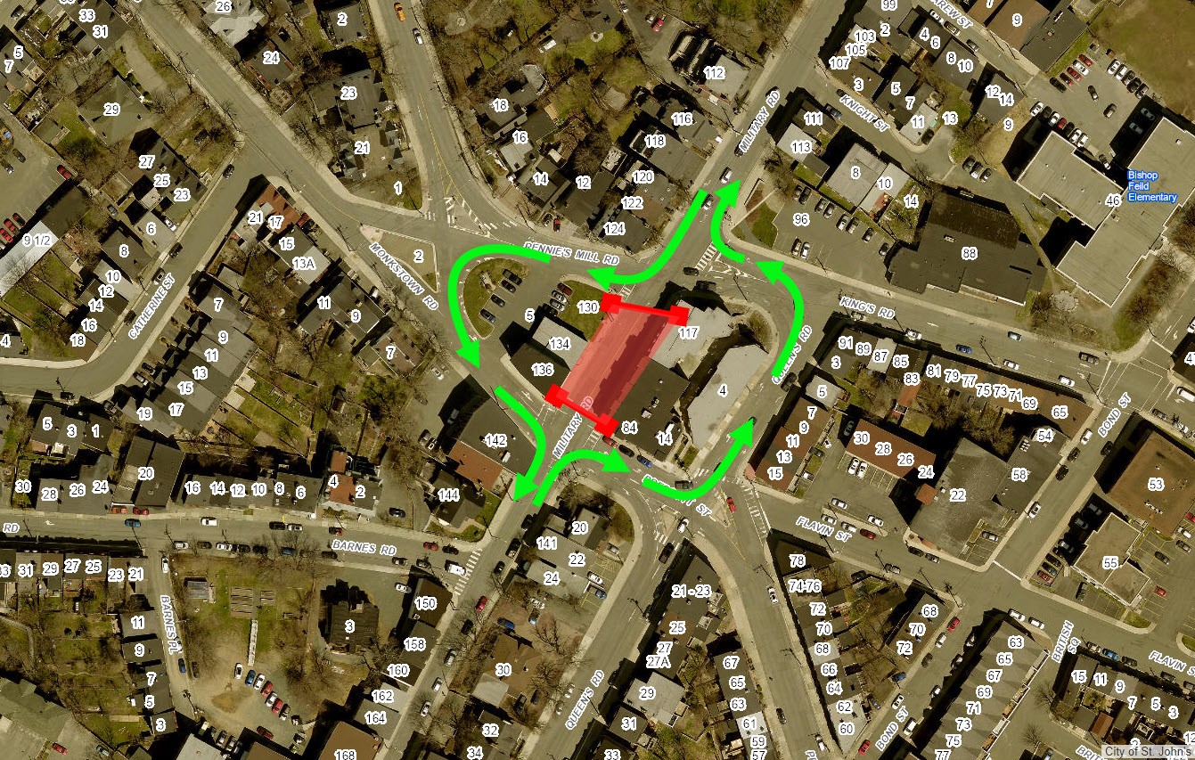 map of Military Road and Rawlins Cross showing road closure and detour