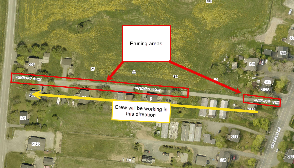 Map of Stanley's Lane area where tree pruning is taking place. map of Stanley's Lane area where tree pruning is taking place.