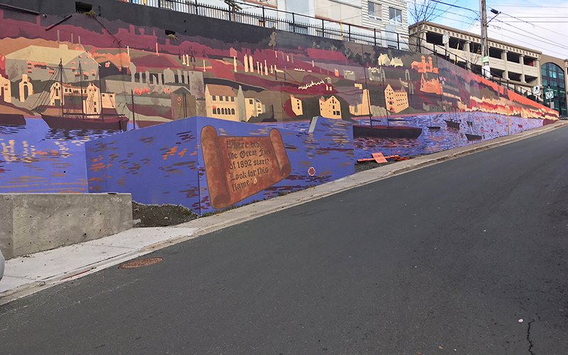 Mural on the wall on McBride's Hill depicting the Great Fire of St. John's of 1892