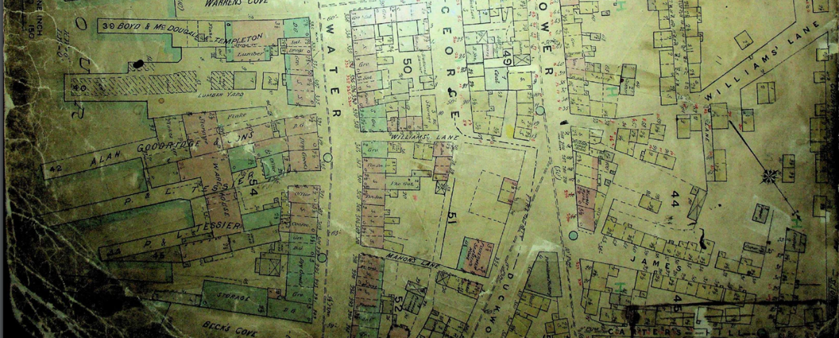 archival map featuring streets in the downtown of St. John's from 1889