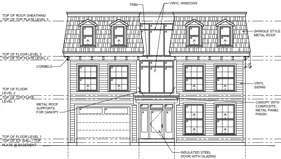 An elevation drawing of the front of a house on 34 Monkstown Road