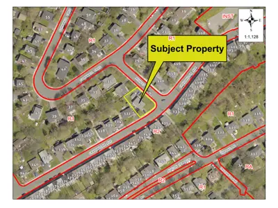 Map of a property with a yellow border around it.