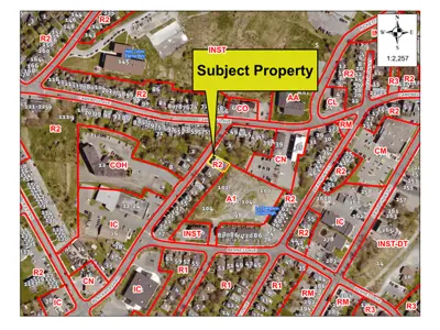Subject property outlined on a map 