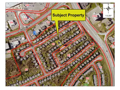 Subject property outlined on a map 