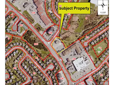 Map of a property with a yellow border around it.