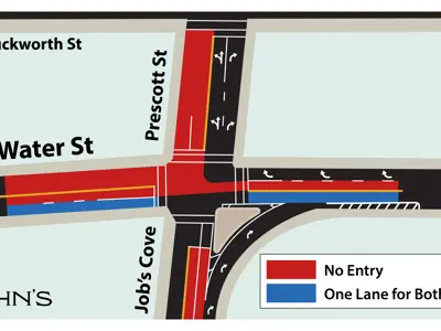 map outlining traffic flow in intersection