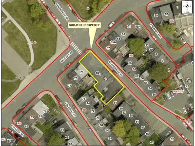 Map of a property with a yellow border around it.