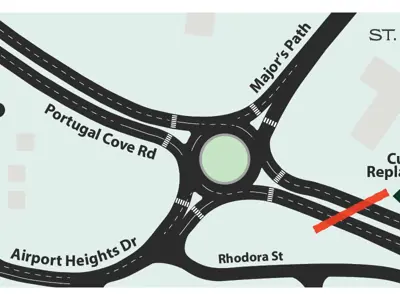 Map drawing of the Portugal Cove Road-Major's Path roundabout