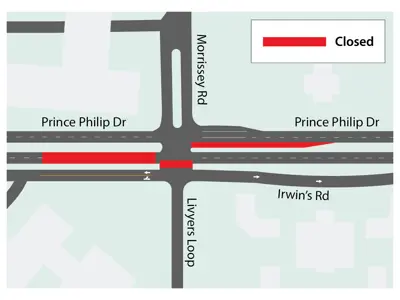 a map showing the traffic pattern impacts on Prince Philip Drive