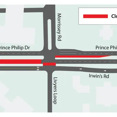 a map showing the traffic pattern impacts on Prince Philip Drive
