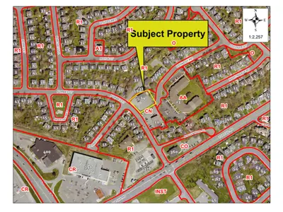 Subject property outlined on a map 