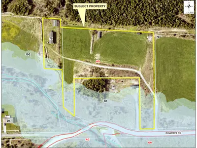 Subject property outlined on a map 