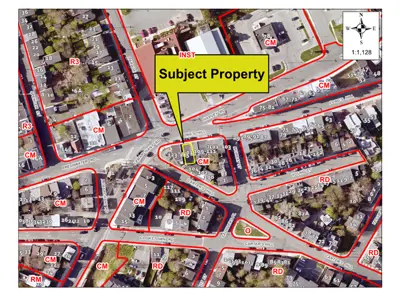 Subject property outlined on a map 