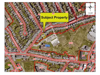 Subject property outlined on a map 