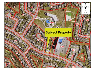 Map of a property with a yellow border around it.