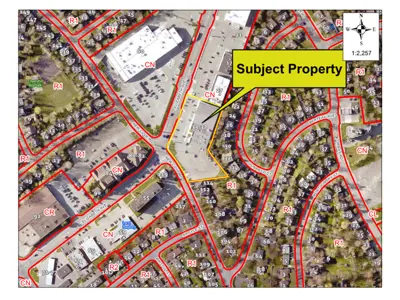 Map of a property with a yellow border around it.