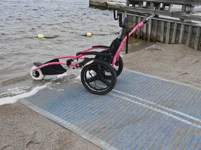 image of people standing on the beach access mat at rotary park beach