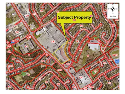 Subject property outlined on a map 